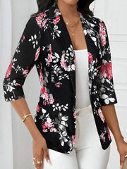 3/4 Sleeve Floral Notched Lapel Blazer