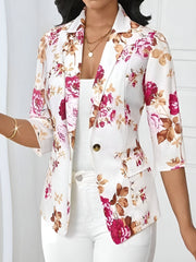 3/4 Sleeve Floral Notched Lapel Blazer