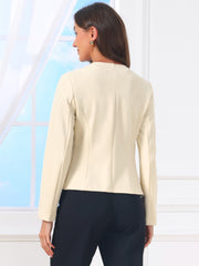 Work Office Long Sleeve Open Front Collarless Blazer