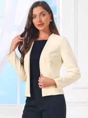 Work Office Long Sleeve Open Front Collarless Blazer
