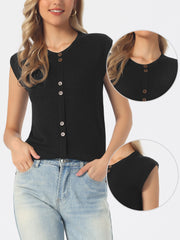 Crew Neck Cap Sleeve Lightweight Casual Pullover Knitted Tops