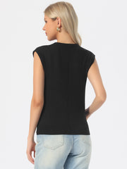 Crew Neck Cap Sleeve Lightweight Casual Pullover Knitted Tops