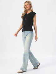 Crew Neck Cap Sleeve Lightweight Casual Pullover Knitted Tops