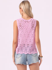 Floral Crochet Hollow Out Sleeveless Open Front Boho Vest Cardigan