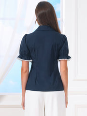 Vintage Peter Pan Collar Blouse Short Sleeve Button Down Shirt