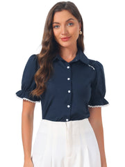 Vintage Peter Pan Collar Blouse Short Sleeve Button Down Shirt