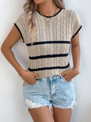 Colorblock Striped Cable Knit Casual Knit Top