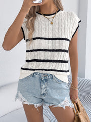 Colorblock Striped Cable Knit Casual Knit Top