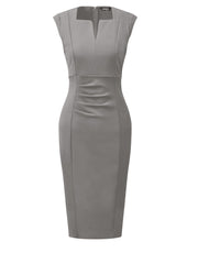 Sheath Pencil Sleeveless Pleated Front Elegant Business Dress
