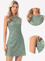 Floral Sleeveless Boat Neck A-Line Summer Mini Sundress