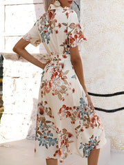 Floral Button Down Lace-Up Belted Shirt Dress