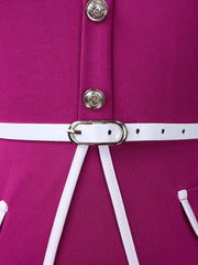 Peter Pan Collar Colorblock Belted Midi Sheath Dress