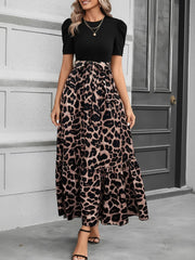 Printed Patchwork Tie Waist Maxi A-Line Dress