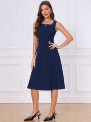 Square Neck Sleeveless Office Formal Work A-Line Dress