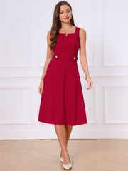 Square Neck Sleeveless Office Formal Work A-Line Dress