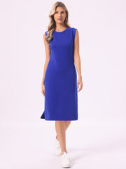 Sleeveless Round Neck Casual Split Midi Dress