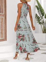 Vacation Floral Print Sleeveless Side Slit Maxi Dress