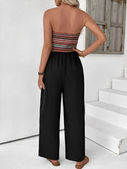 Boho Embroidered Striped Strapless Backless Jumpsuits