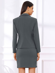 2 Pieces Collared Button Down Blazer & Pencil Midi Skirt Suit Set