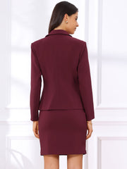 2 Pieces Collared Button Down Blazer & Pencil Midi Skirt Suit Set