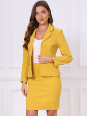 2 Pieces Collared Button Down Blazer & Pencil Midi Skirt Suit Set