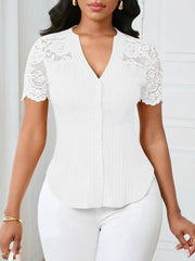 Lace Patchwork Short Sleeves Casual Blouse