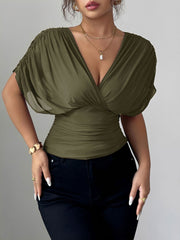 Ruched Smocked Waist Backless Lace-Up Blouse
