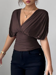 Ruched Smocked Waist Backless Lace-Up Blouse