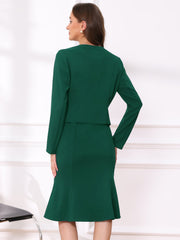 2 Pieces Long Sleeves Collarless Jacket & Sleeveless Fishtail Midi Dress Sets