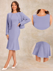 2 Pieces Long Sleeves Collarless Jacket & Sleeveless Fishtail Midi Dress Sets