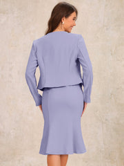 2 Pieces Long Sleeves Collarless Jacket & Sleeveless Fishtail Midi Dress Sets
