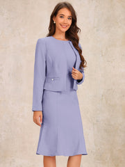 2 Pieces Long Sleeves Collarless Jacket & Sleeveless Fishtail Midi Dress Sets