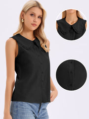 Ruffled Peter Pan Collar Sleeveless Button Down Blouse