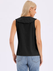 Ruffled Peter Pan Collar Sleeveless Button Down Blouse