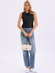 Ruffled Peter Pan Collar Sleeveless Button Down Blouse