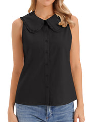 Ruffled Peter Pan Collar Sleeveless Button Down Blouse