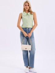 Ruffled Peter Pan Collar Sleeveless Button Down Blouse