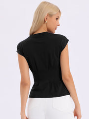 Cotton Cap Sleeve Crew Neck Business Work Peplum Blouse