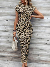 Leopard Print Cap Sleeve Tie-Waist Bodycon Dress