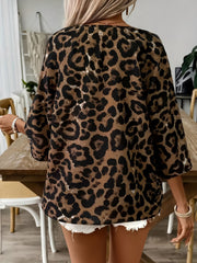 Leopard Print 3/4 Sleeves V Neck Blouse