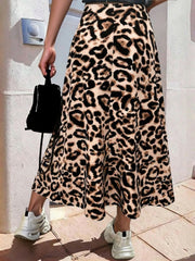 Leopard Print Casual A-Line Midi Skirt