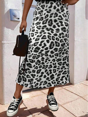 Leopard Print Casual A-Line Midi Skirt