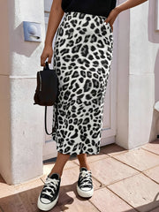 Leopard Print Casual A-Line Midi Skirt