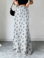 Satin Leopard Floral Elastic Waist Casual Skirt
