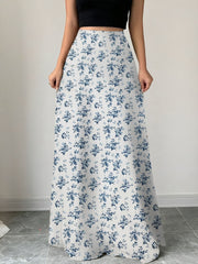 Satin Leopard Floral Elastic Waist Casual Skirt