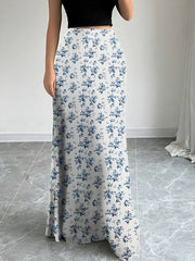 Satin Leopard Floral Elastic Waist Casual Skirt