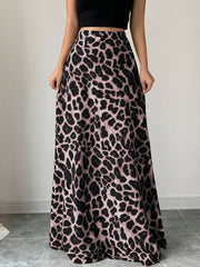 Satin Leopard Floral Elastic Waist Casual Skirt