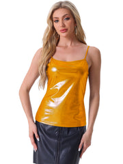 Holographic Cami Top Sleeveless Club Party Slim Fit Metallic Shirt
