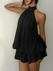 Backless Halter Neck Ruffled Sleeveless Mini Dress