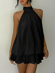 Backless Halter Neck Ruffled Sleeveless Mini Dress